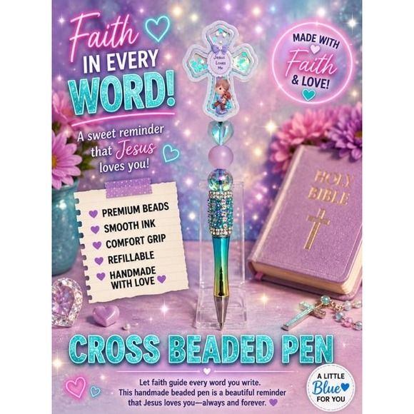 Other - Christian Cross Beaded Pen | Jesus Loves Me Faith Gift